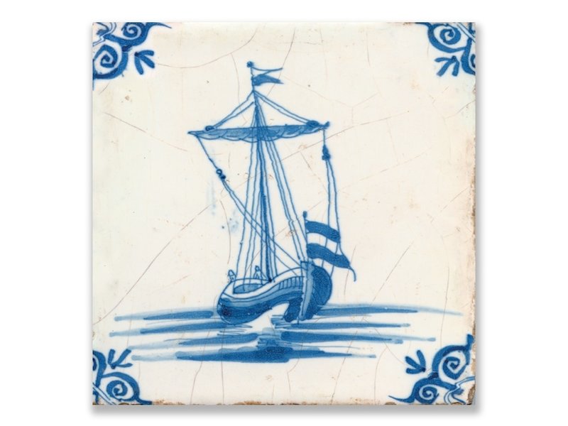 Postcard, Delft Blue Tile with Sailing Boat