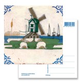 Postal, molino de azulejos policromos azules de Delft