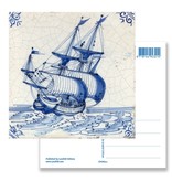 Carte postale, tuile bleue de Delft, navire des Indes orientales