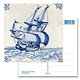 Carte postale, tuile bleue de Delft, navire des Indes orientales