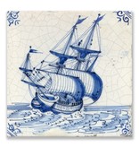 Carte postale, tuile bleue de Delft, navire des Indes orientales