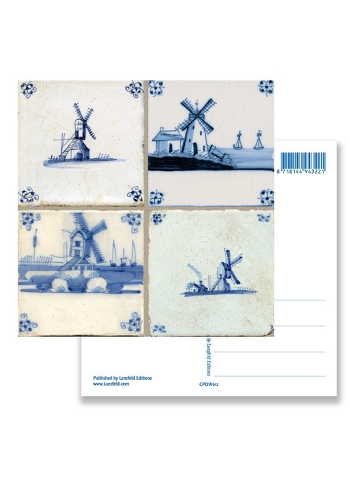 Postcard, Delft Blue Tiles Tableau Windmills