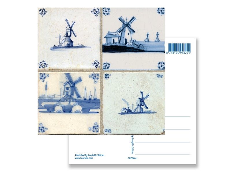 Postal, molinos de tableau de azulejos azules de Delft