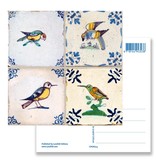 Carte postale, tuiles bleues de Delft Tableau oiseaux