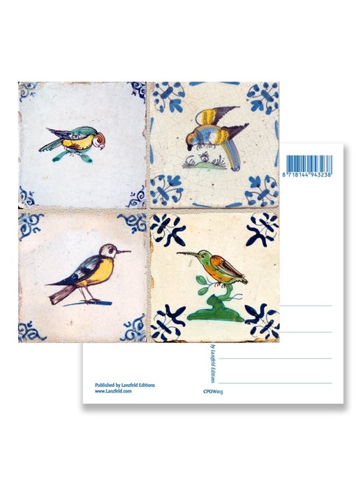 Carte postale, tuiles bleues de Delft Tableau oiseaux