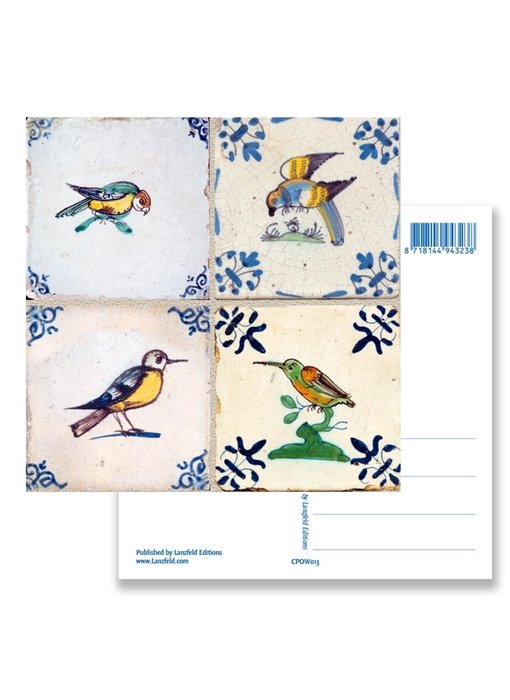 Postkarte, Delfter blaue Fliesen Tableau Vögel