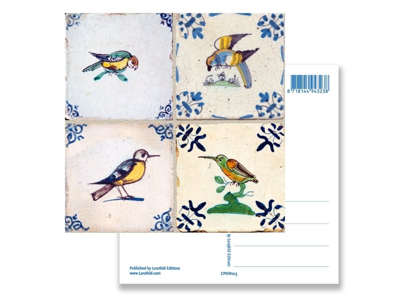 Postcard, Delft Blue Tiles Tableau Birds