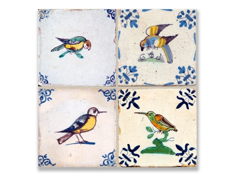 Carte postale, tuiles bleues de Delft Tableau oiseaux