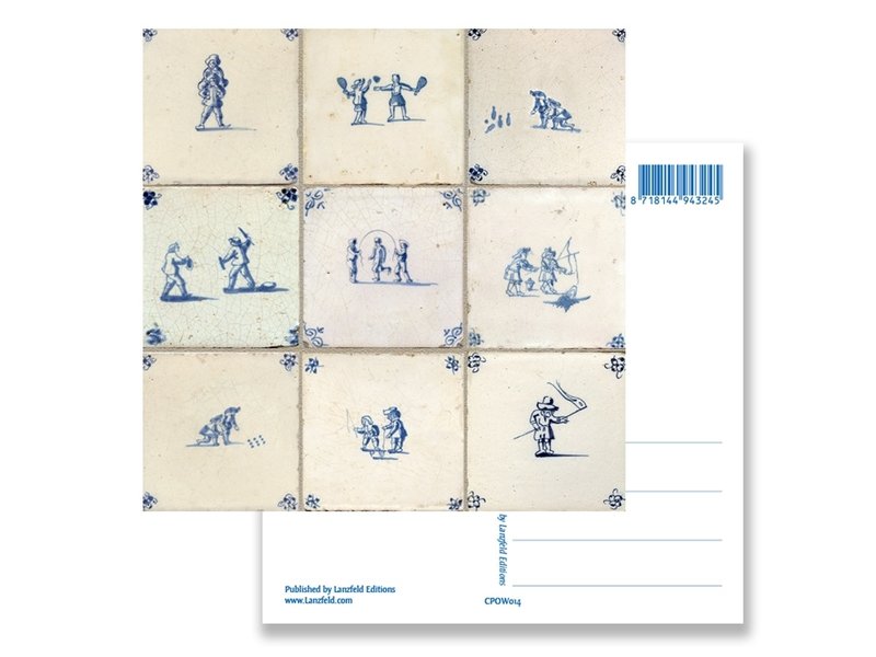 Postcard, Delft Blue Tiles Tableau Children's Games