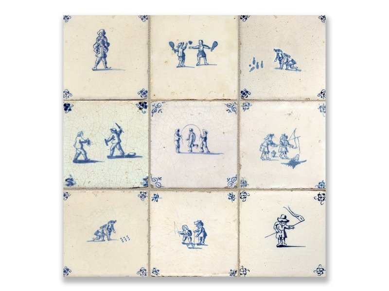 Postcard, Delft Blue Tiles Tableau Children's Games