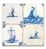 Carte postale, carreaux bleus de Delft Tableau: moulins et navires