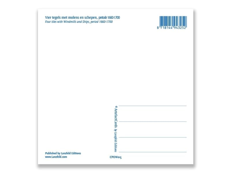 Postkarte, Delfter blaue Fliesen Tableau: Mühlen und Schiffe