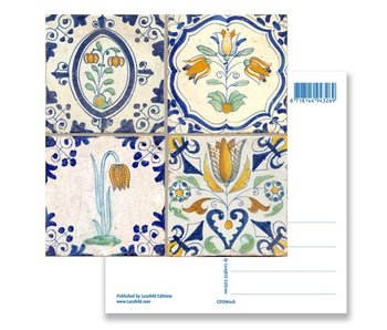 Carte postale, tuiles bleues de Delft Tableau fleurs