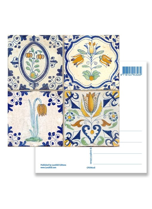 Carte postale, tuiles bleues de Delft Tableau fleurs