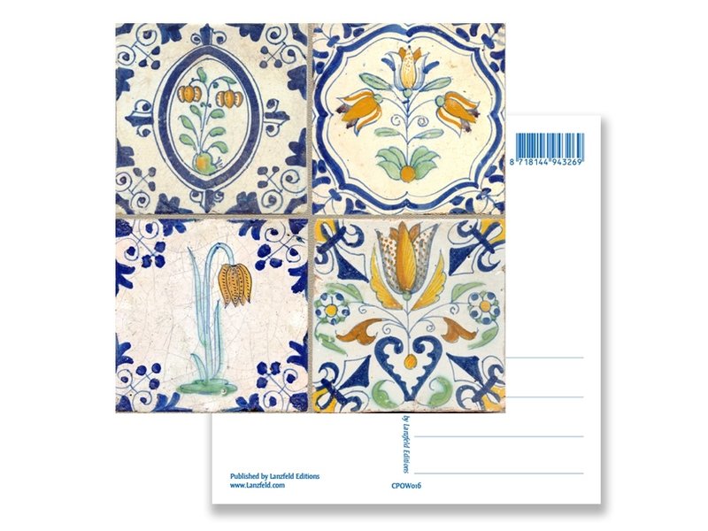 Postcard, Delft Blue Tiles Tableau Flower