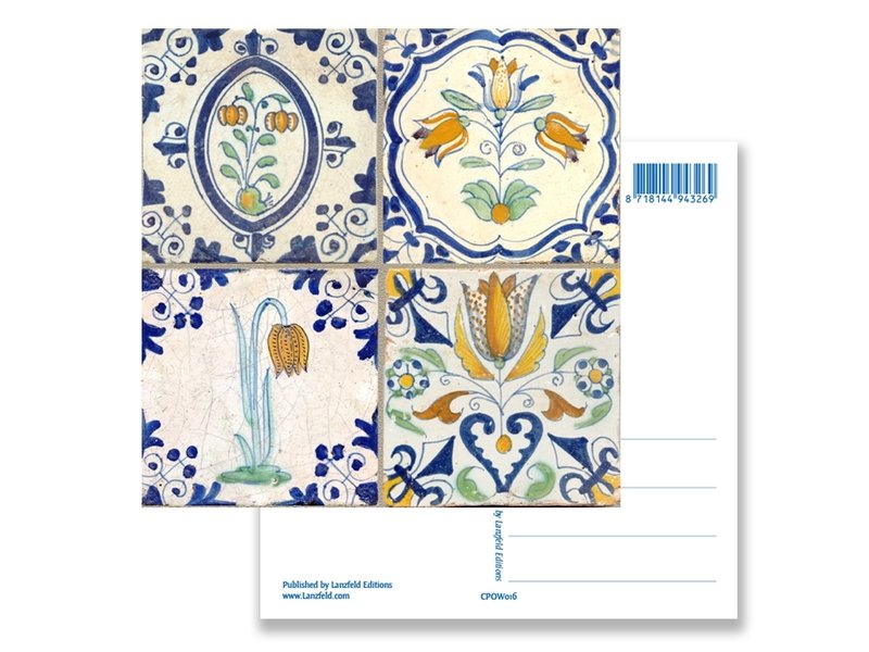 Postkarte, Delfter blaue Fliesen Tableau Blumen