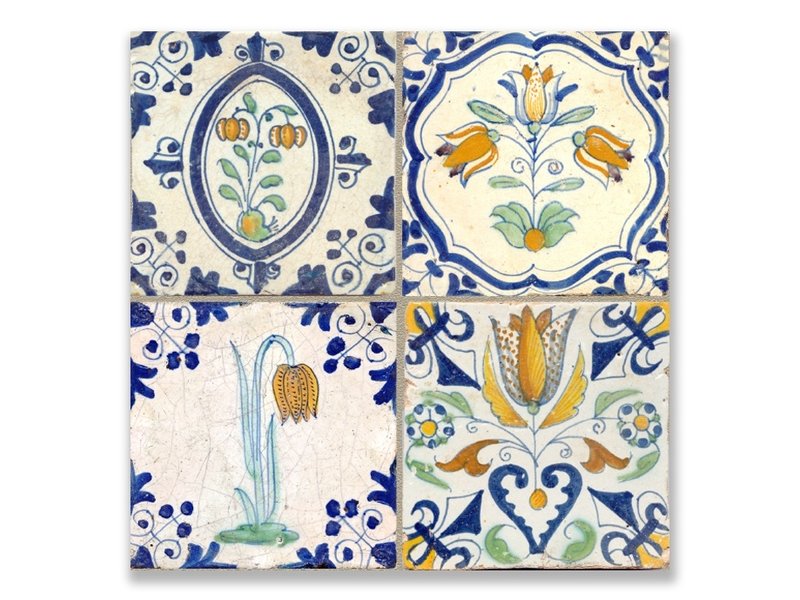 Postcard, Delft Blue Tiles Tableau Flower