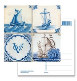 Carte postale, tableau de tuiles bleues de Delft, navires