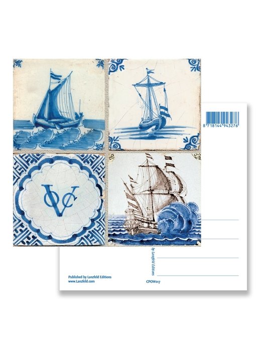 Postal, Tableau de Azulejos Azules de Delft, Barcos