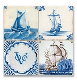 Carte postale, tableau de tuiles bleues de Delft, navires