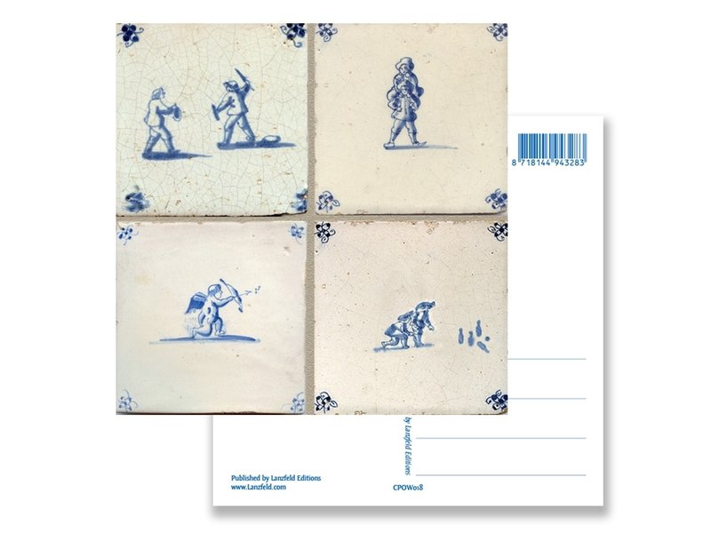 Postcard, Delft Blue Tile Tableau Children's Games