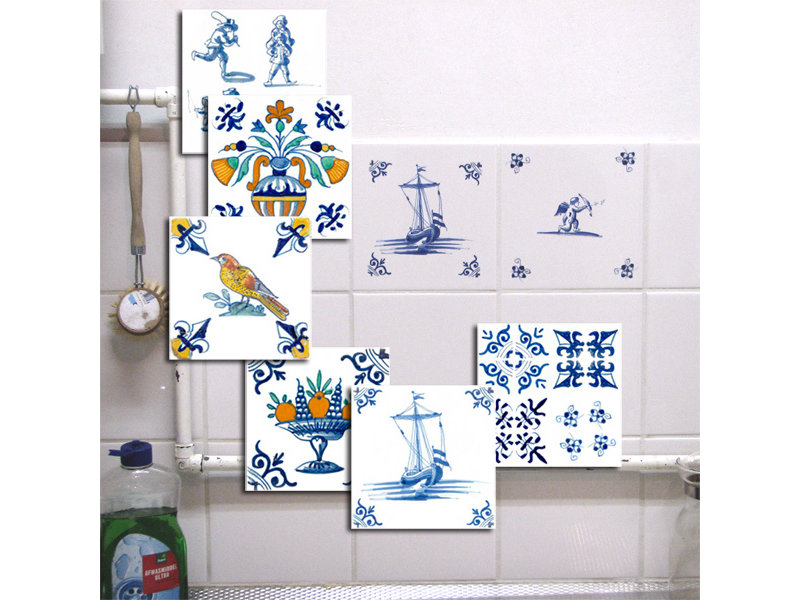 Adhesivo de azulejos, motivos de esquina de azulejos azules de Delft