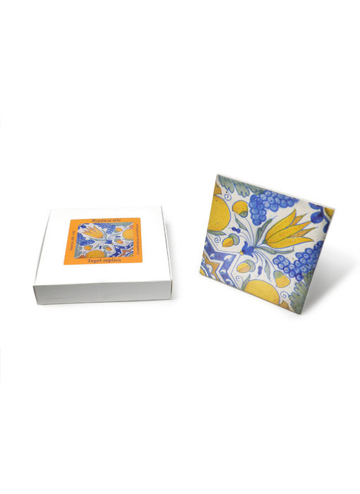 Carrelage réplique, bleu de Delft, tulipe diagonale 13 x 13 cm