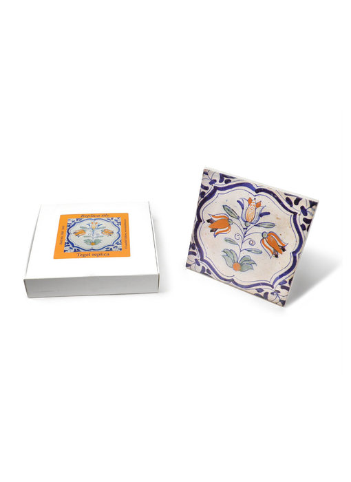 Carrelage réplique, bleu de Delft, trois tulipes 13x13 cm