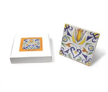 Replica azulejo, Delft azul, tulipán con corazón 13x13 cm