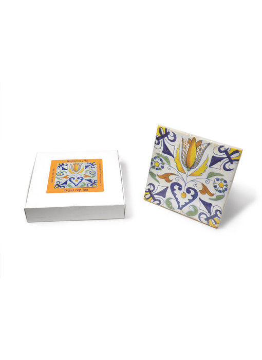 Replica azulejo, Delft azul, tulipán con corazón 13x13 cm