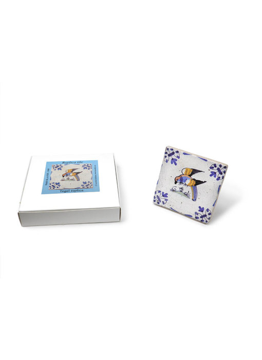 Replica azulejo, Delft azul, loro,  10x10cm