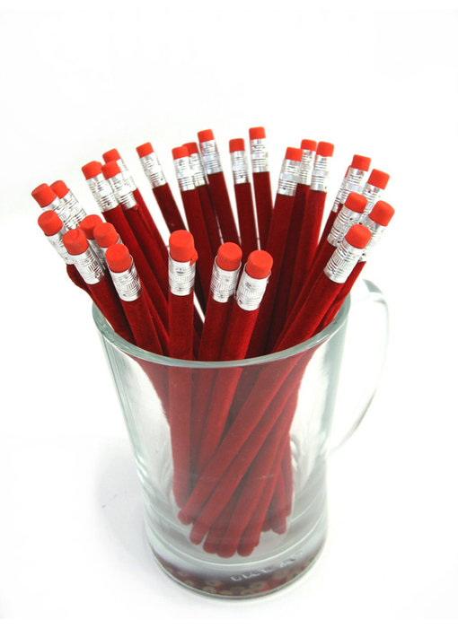 Glass display for velvet pencils