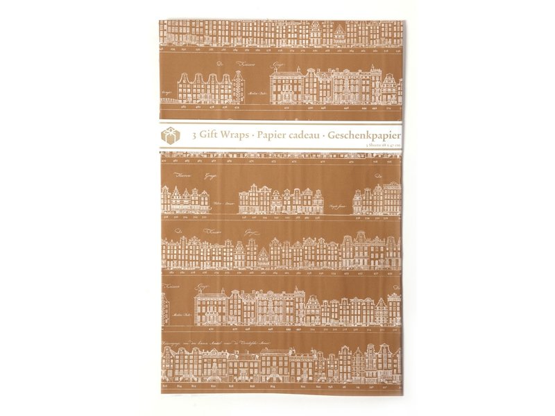 Papel de regalo, canales de Amsterdam Oro