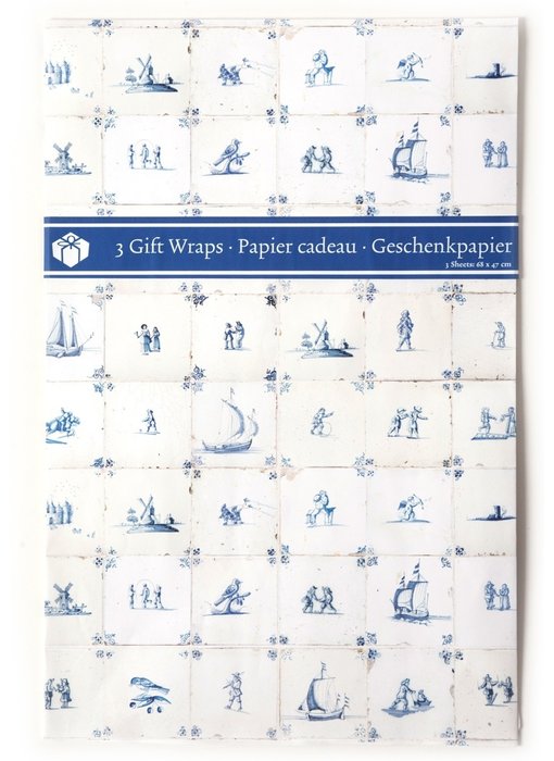 Papel de regalo, azulejos azules de Delft