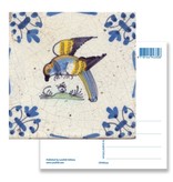 Postcard, Delft Blue Tile with Parrot