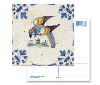 Postcard, Delft Blue Tile with Parrot