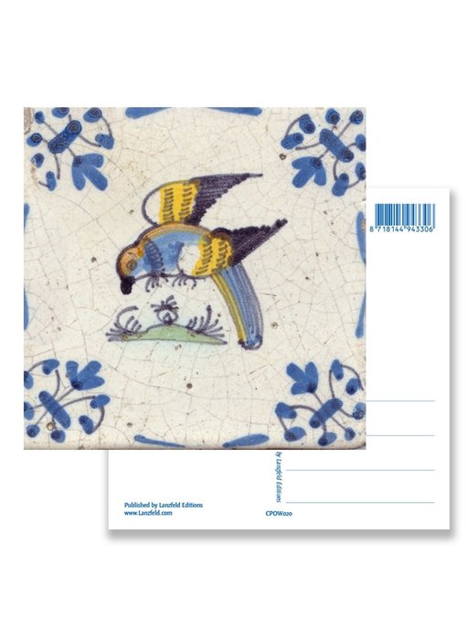 Postcard, Delft Blue Tile with Parrot