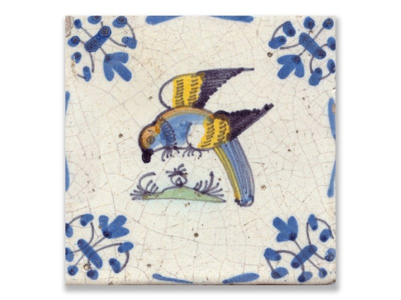 Postcard, Delft Blue Tile with Parrot