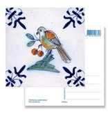 Ansichtkaart, Delfts blauwe tegel Vogel met bessen