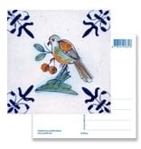 Postcard, Delft Blue Tile Bird eating berries