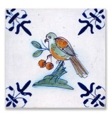 Postcard, Delft Blue Tile Bird eating berries