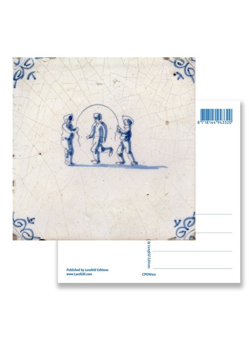 Postcard, Delft Blue Tile with Kids skipping rope