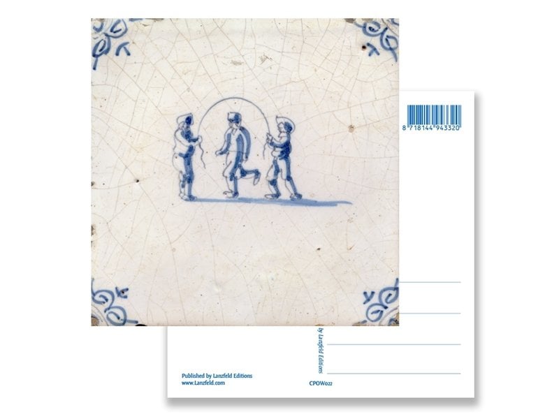 Postcard, Delft Blue Tile with Kids skipping rope