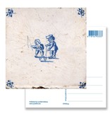 Postal, azulejo azul de Delft Peonza infantil