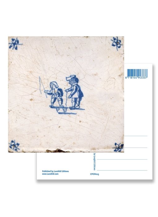 Postal, azulejo azul de Delft Peonza infantil