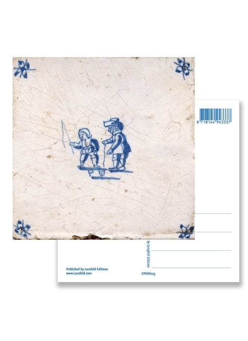 Postcard, Delft Blue Tile with Kids spinning Top