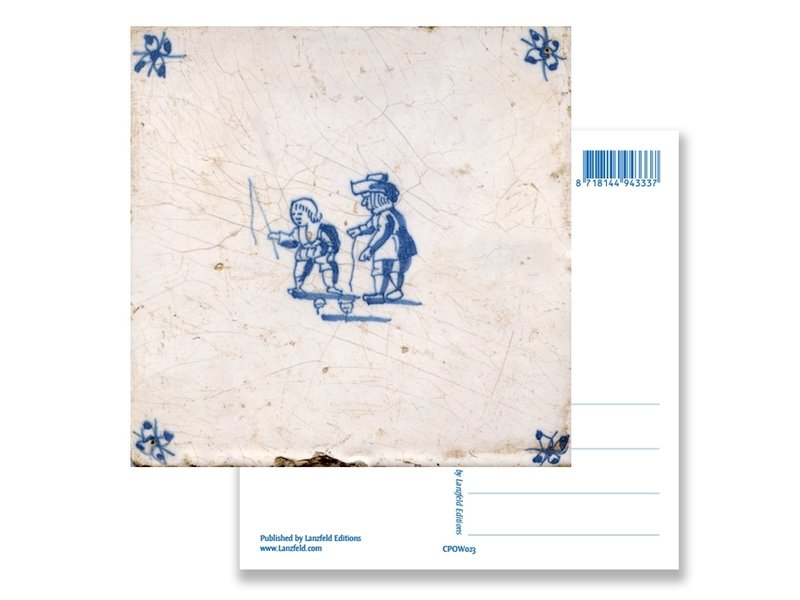 Ansichtkaart, Delfts blauwe tegel Kinderen tollen