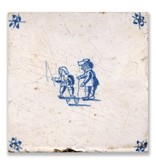 Postcard, Delft Blue Tile with Kids spinning Top