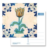 Carte postale, tuile bleue de Delft Jaune, tulipe brune