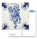 Postal, jugador de laúd de azulejos azules de Delft